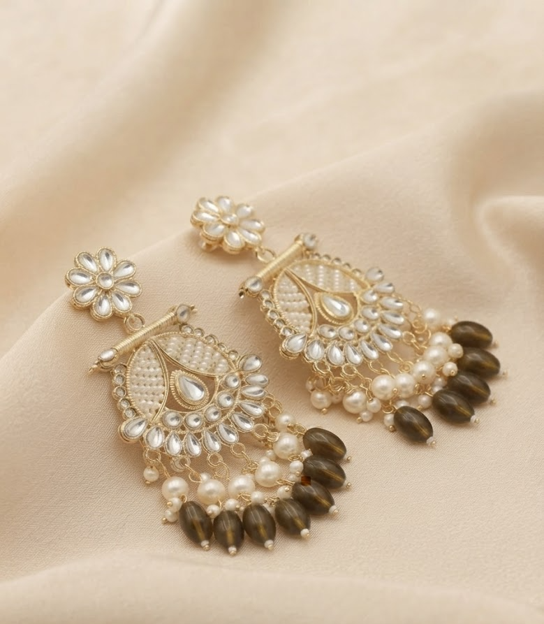 Elegant Gold-Plated Kundan and Pearl Drop Statement Earrings for Women and Girls