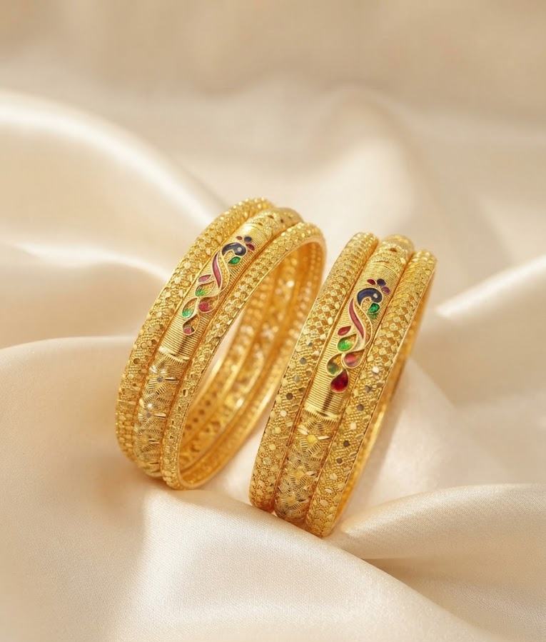 Peacock Meenakari Gold-Plated Designer Bangles Set