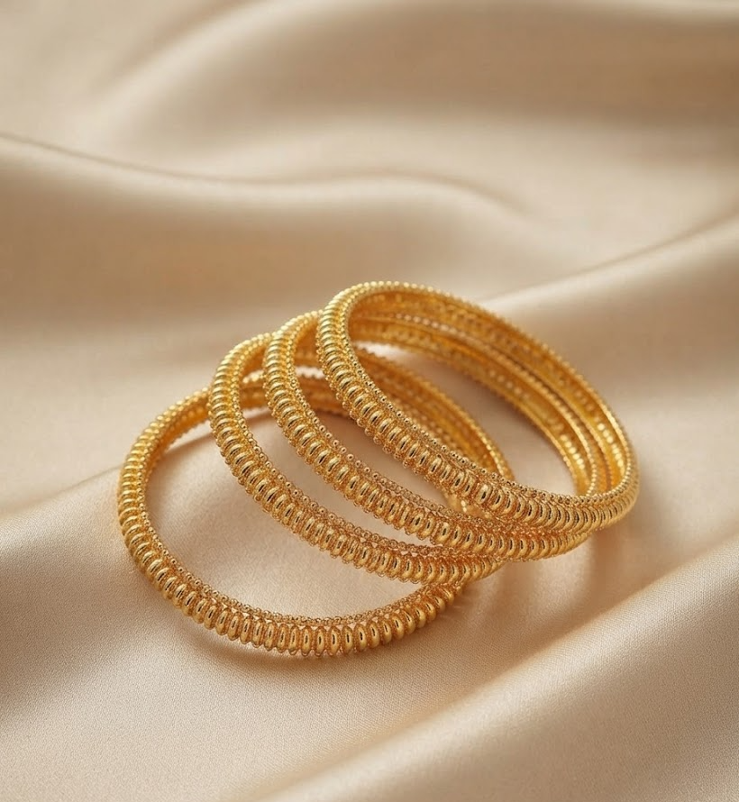 Gold-Plated Designer Textured Bangles Set for Women (Pack of 4)