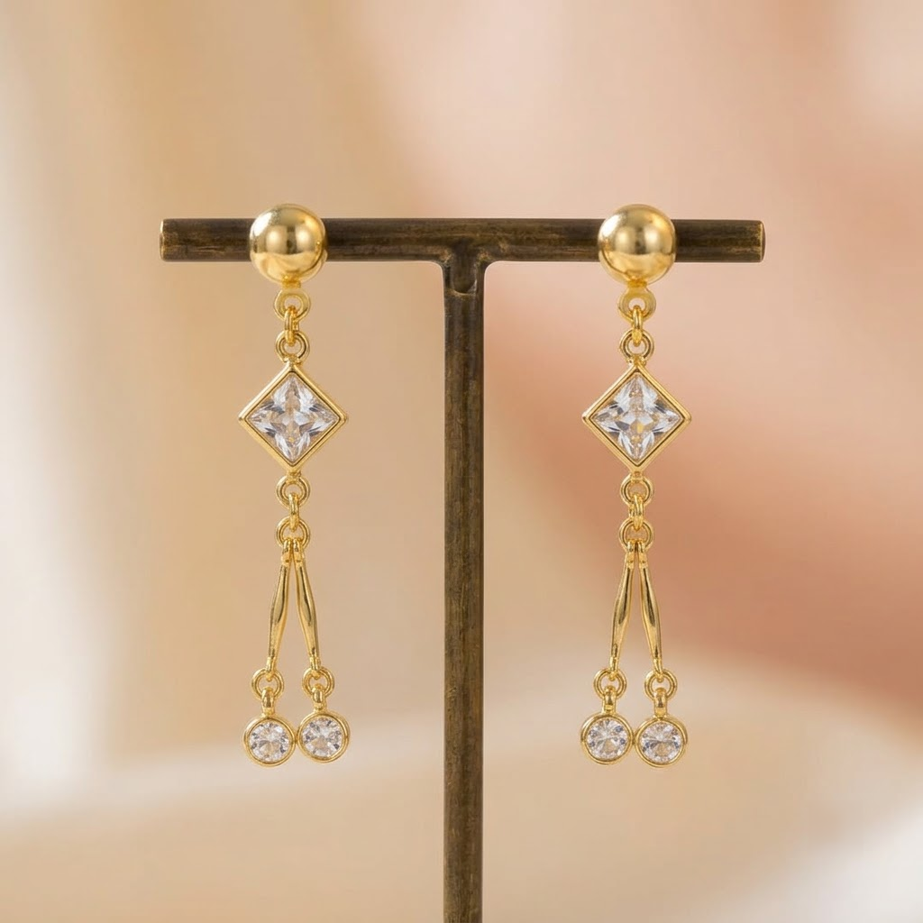Gold-Plated Chic Dangle & Drop Earrings with Sparkling Cubic Zirconia Stones