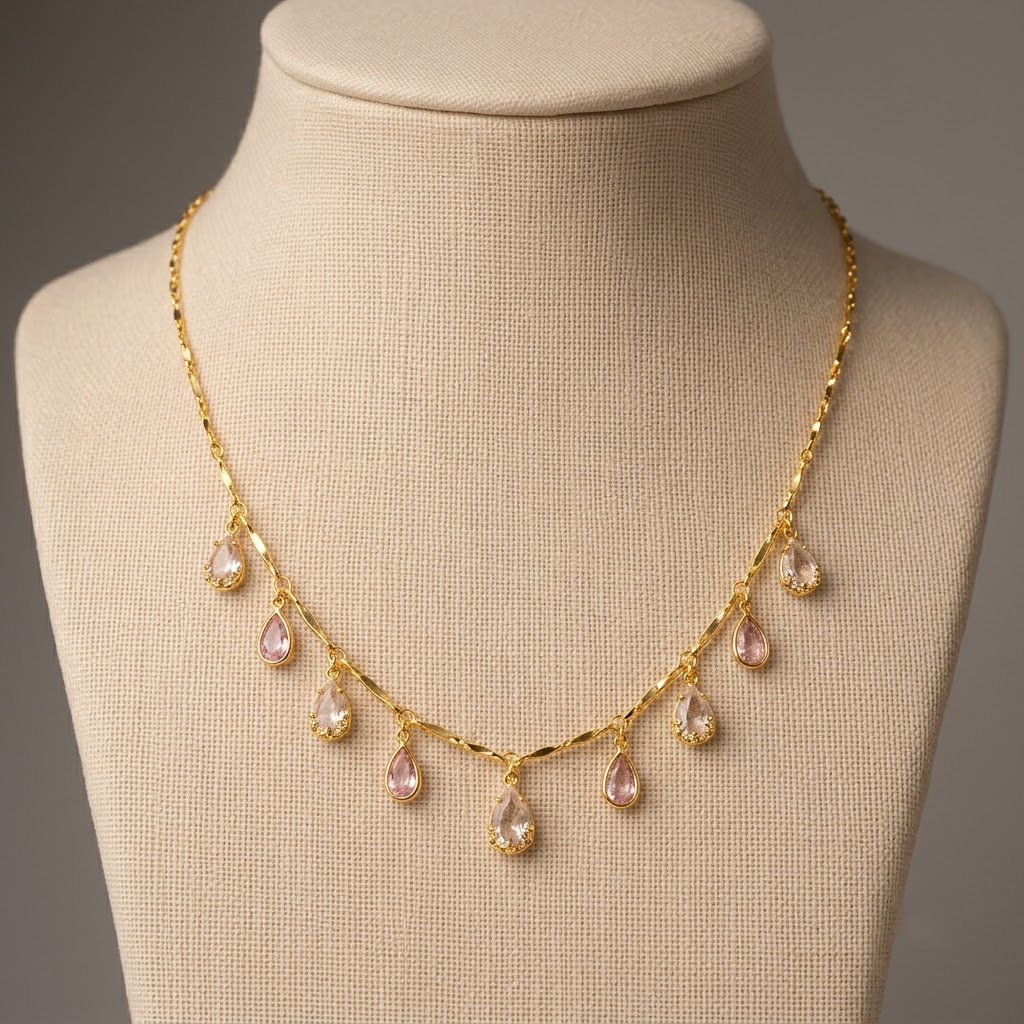 Gold-Plated Teardrop Crystal Drop Necklace for Women & Girls