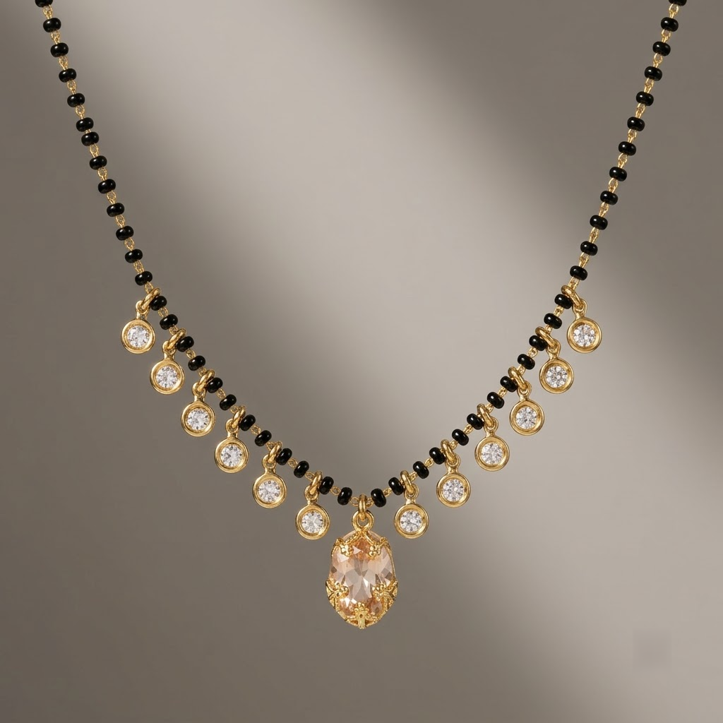 Elegant Gold-Plated Crystal Pendant Mangalsutra with Bezel-Set Stone Drops