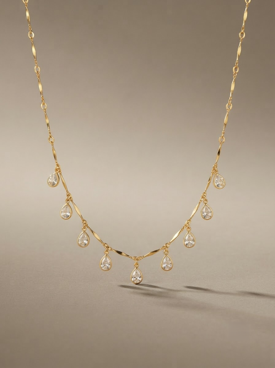 Dainty Gold and Teardrop Crystal Drop Necklace