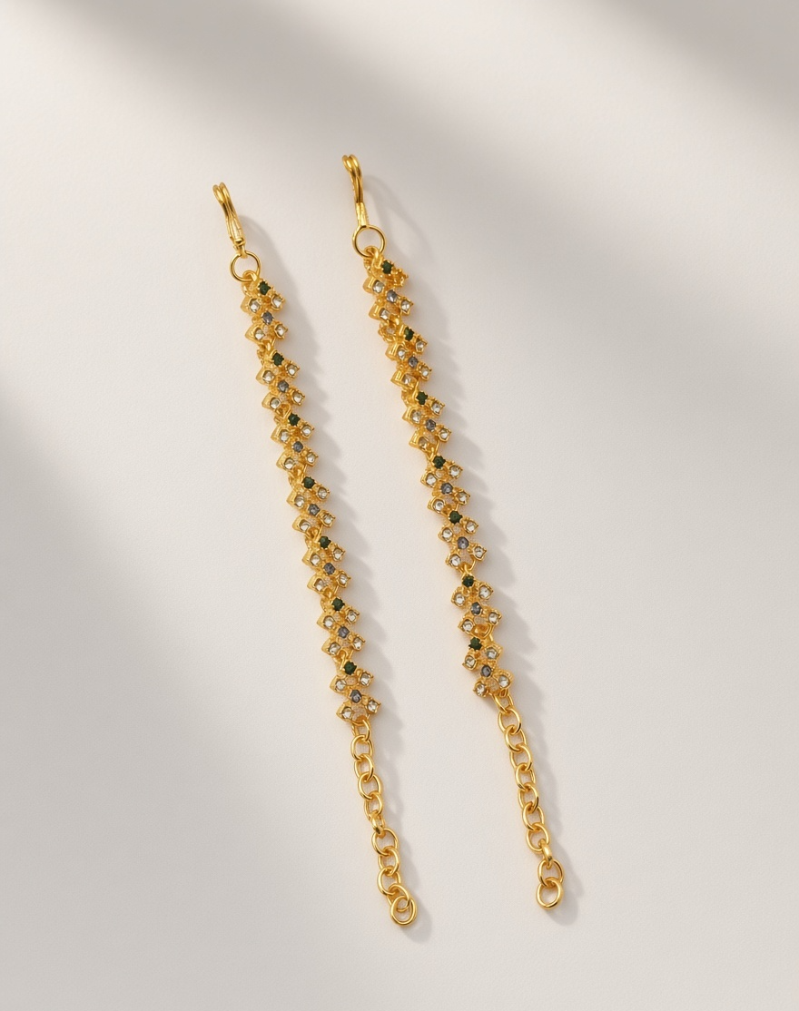 Gold-Plated Multi-Color Stone Studded Ear Chains