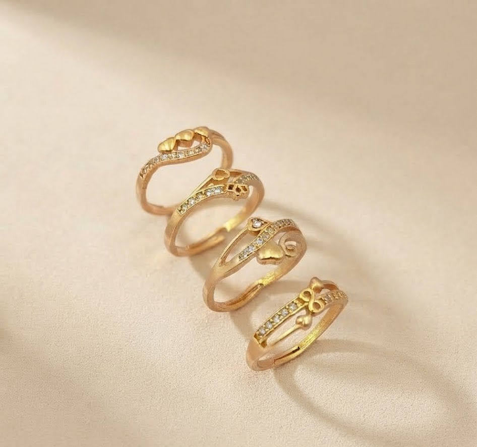 Elegant Gold-Plated CZ Stone Adjustable Rings Collection for Women
