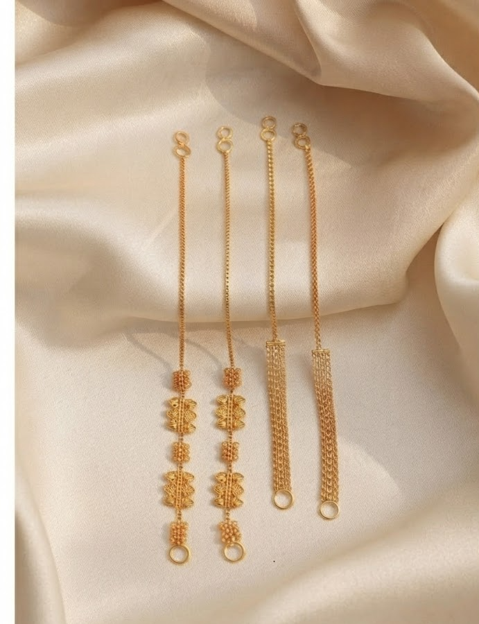Elegant Gold-Plated Ear Support Chains (Sahare) – Set of Two Pairs