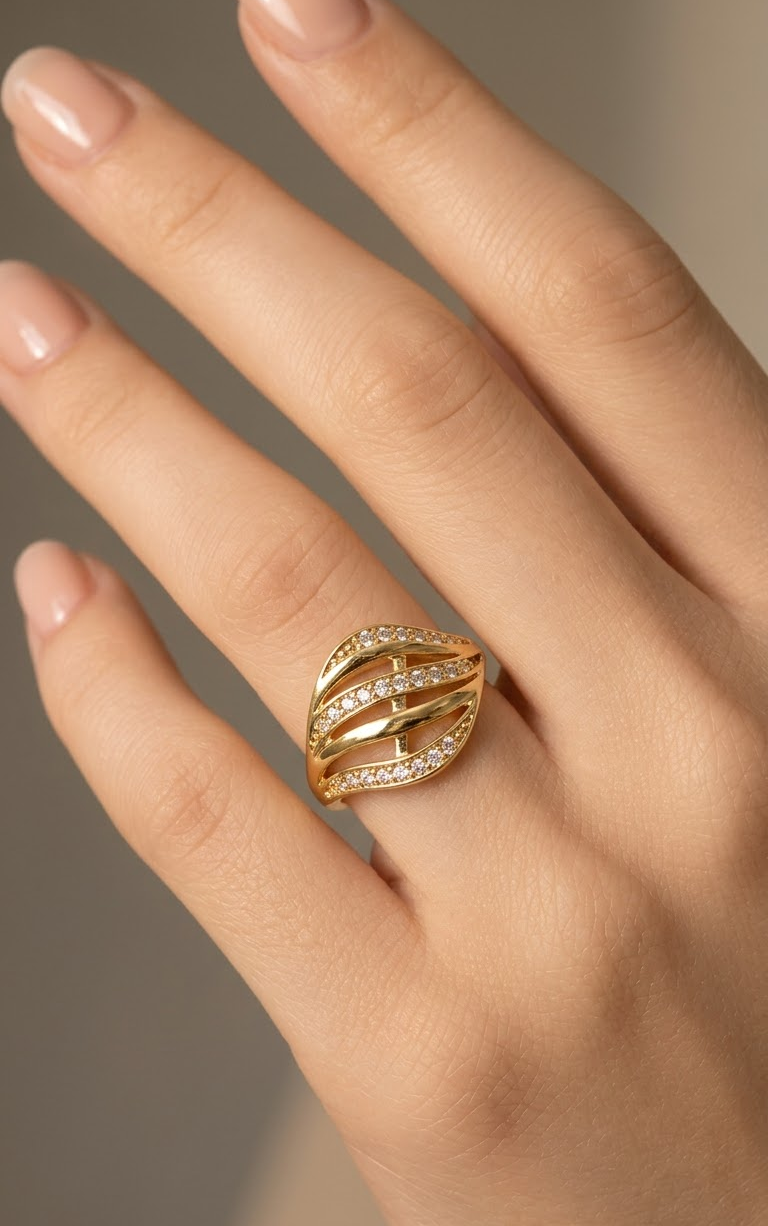 Exquisite Gold-Plated CZ Designer Adjustable Ring for Women
