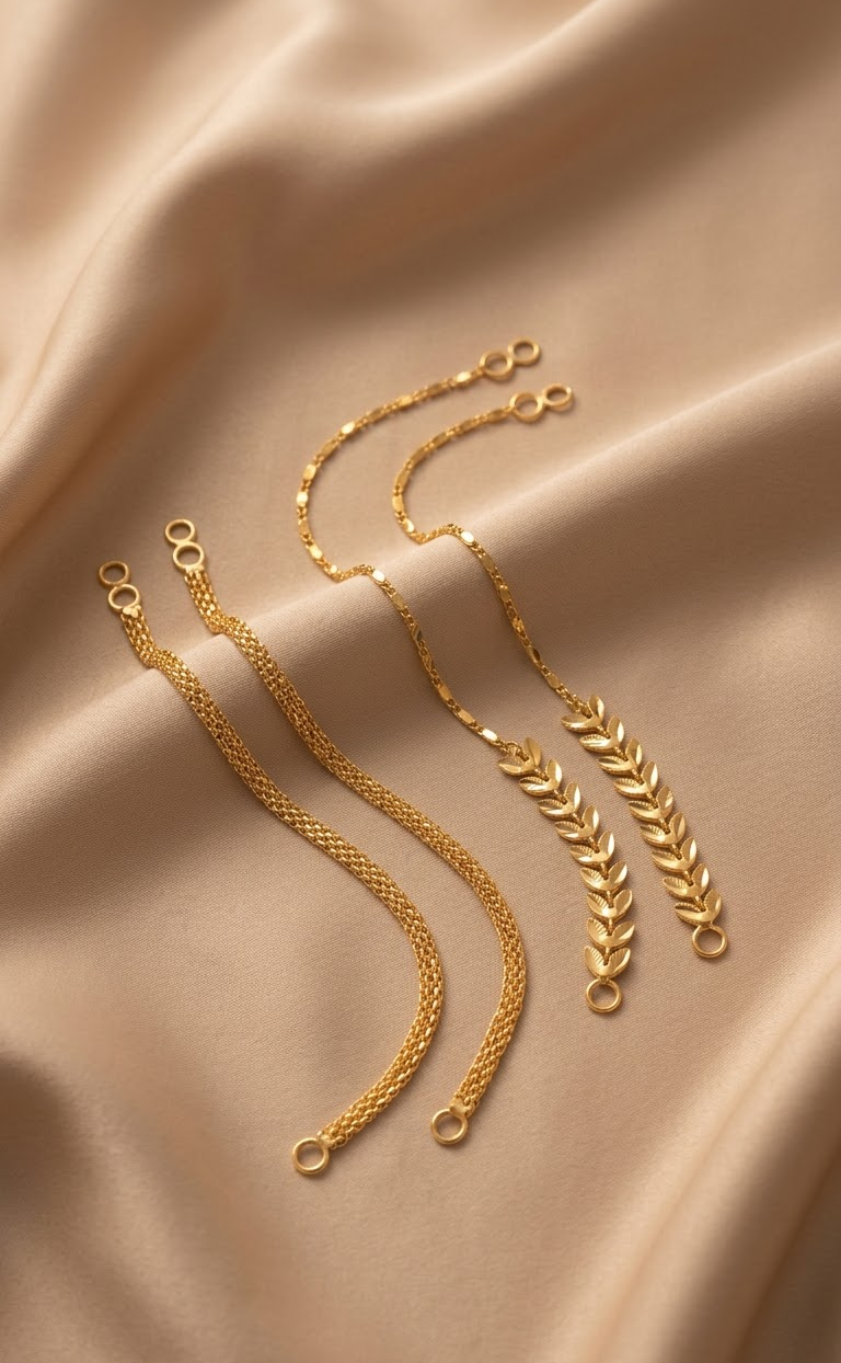 Elegant Gold-Tone Ear Support Chains with Leaf and Fine Link Details