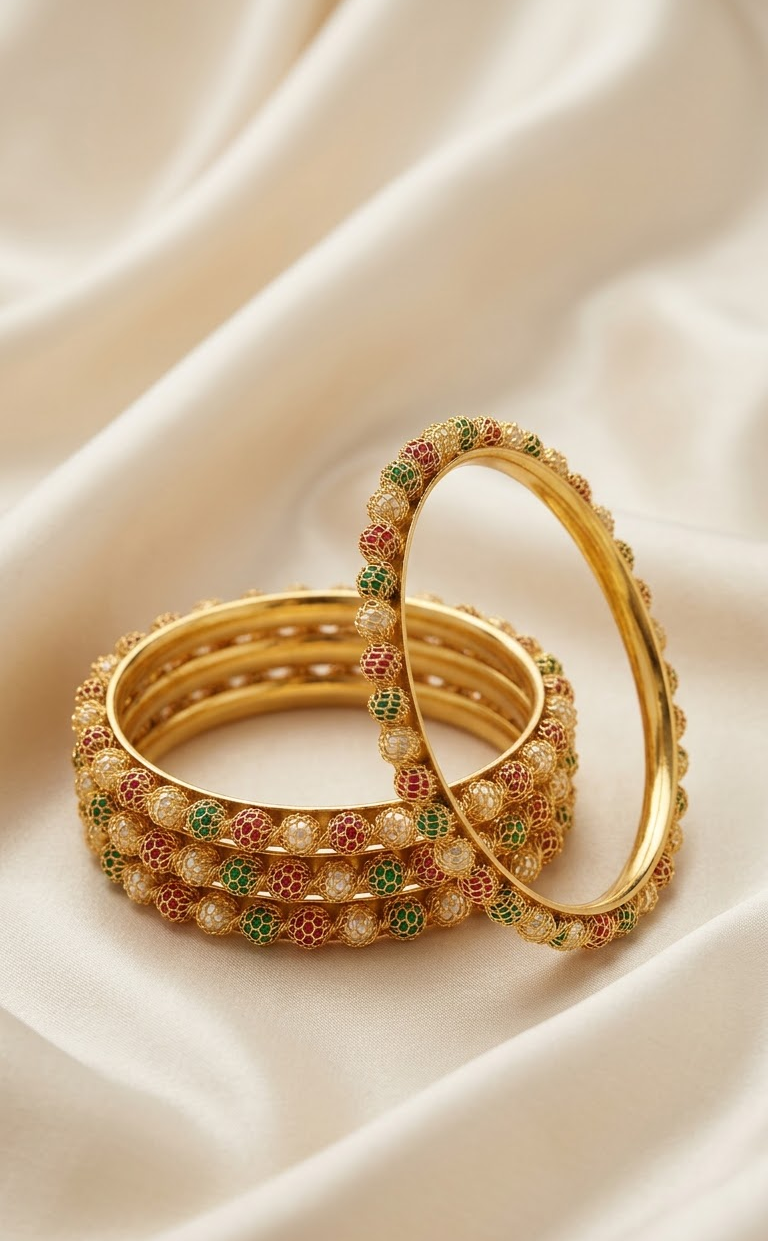 Exquisite Gold-Plated Designer Multi-Color Beaded Bangles Set for Women and Girls