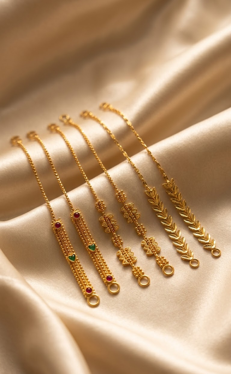Elegant Gold-Plated Ear Chain / Sahare Set with Traditional Gemstone & Floral Detailing