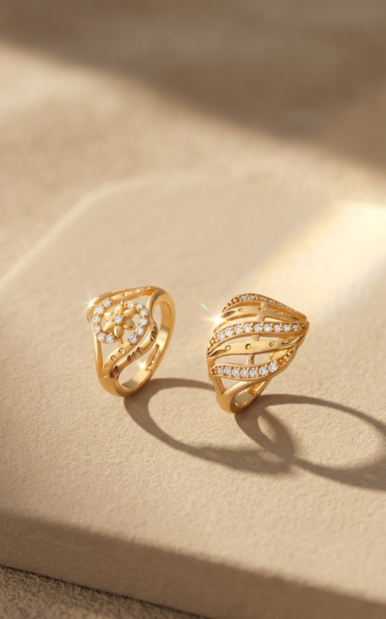 Elegant Gold-Plated CZ Studded Designer Finger Ring Combo for Women and Girls (Pack of 2)