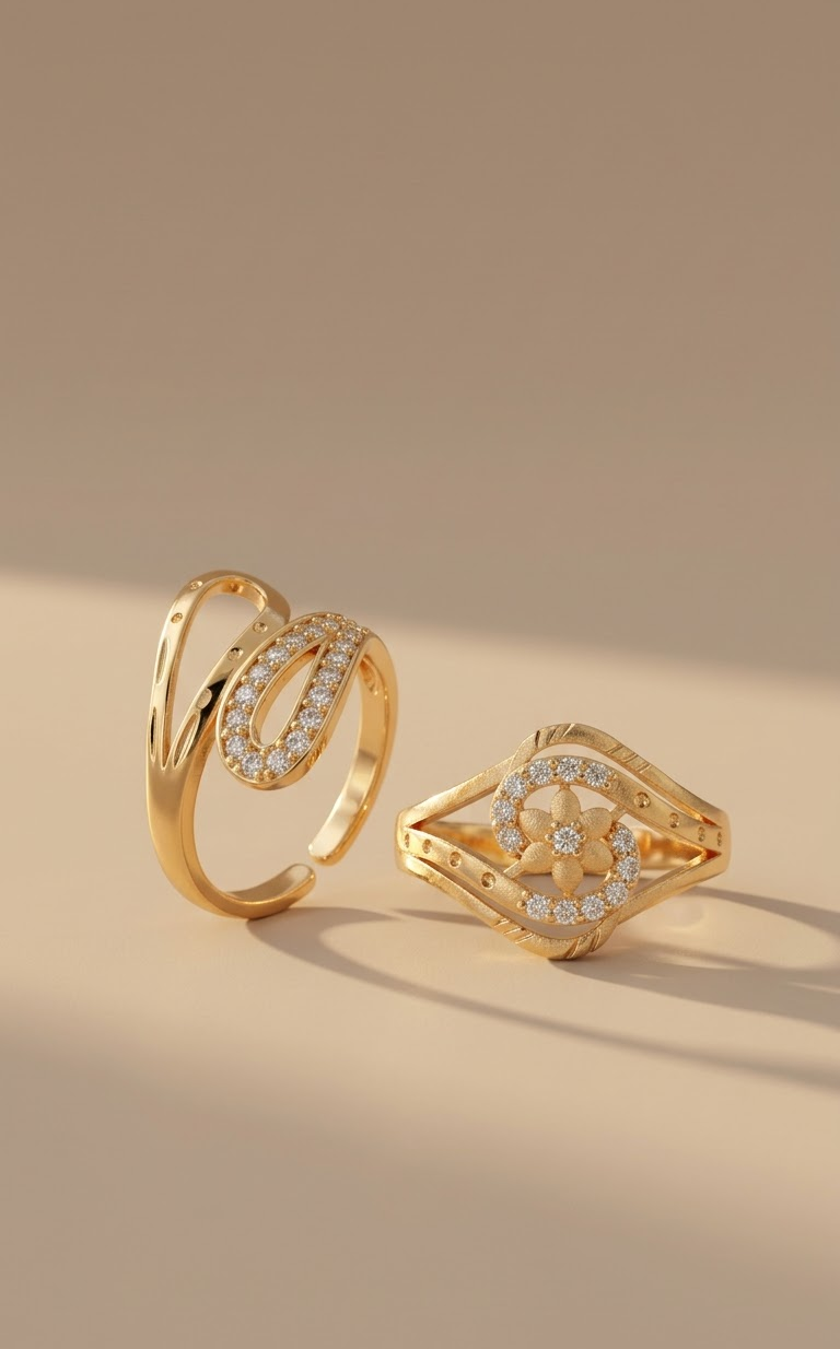Elegant Gold-Plated CZ Stone Finger Rings Combo for Women and Girls (Pack of 2)