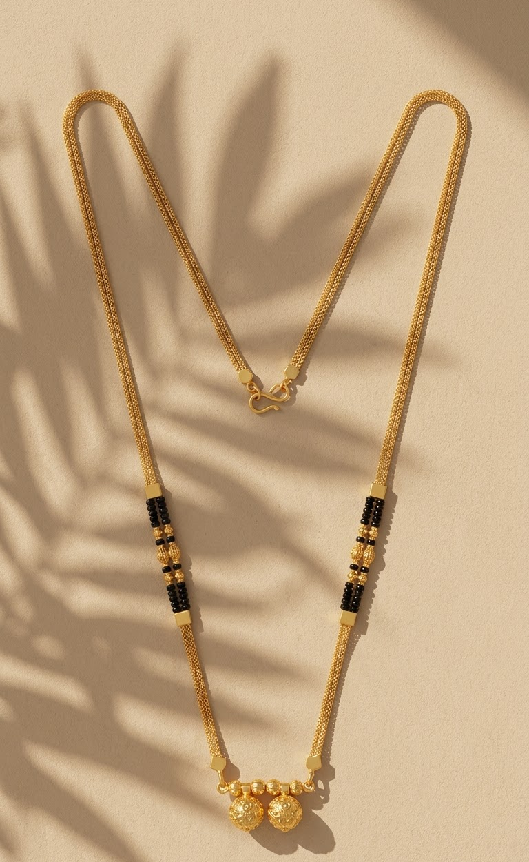 Exquisite Gold-Plated Traditional Mangalsutra with Black Beads and Double Round Pendants for Women