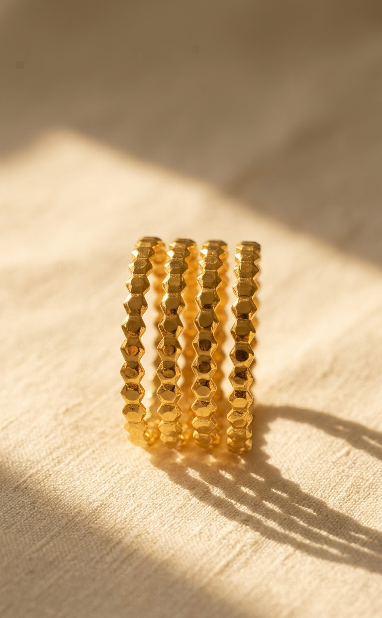Gold-Plated Geometric Textured Stackable Bangles Set for Women and Girls