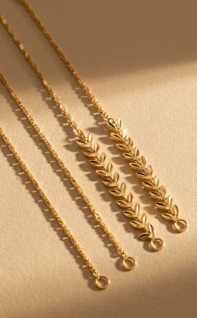 Elegant Gold-Finished Leaf Motif Ear Chains / Sahare