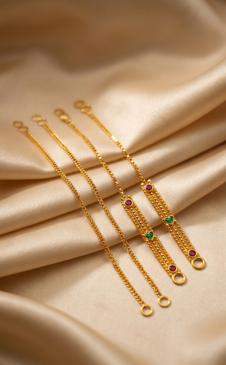 Elegant Gold-Plated Enamel Ruby and Emerald Ear Support Chains (Sahara/Bahubali Chains)