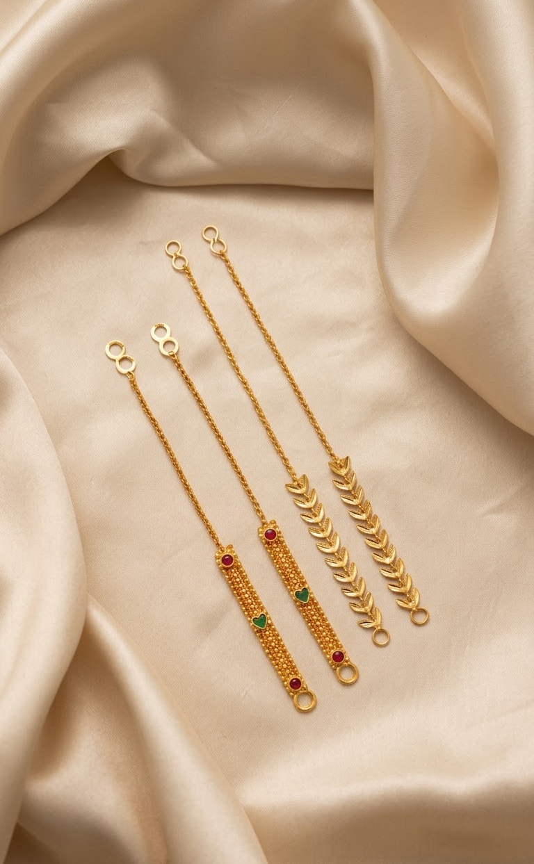 Elegant Gold-Plated Ear Support Chains with Leaf and Gemstone Motifs