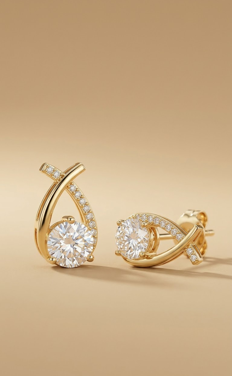 Elegant Gold-Plated CZ Cross-Over Teardrop Earrings for Women