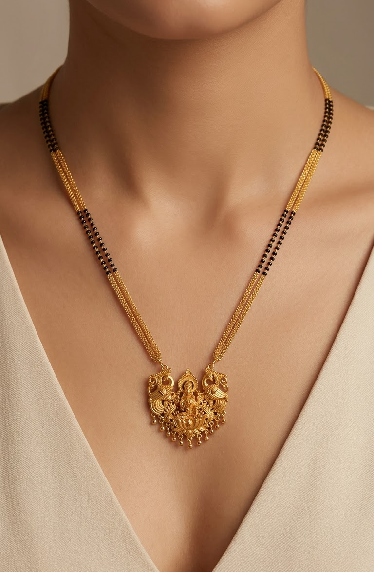 Gold-Plated Traditional Goddess Vati/Peacock Design Mangalsutra