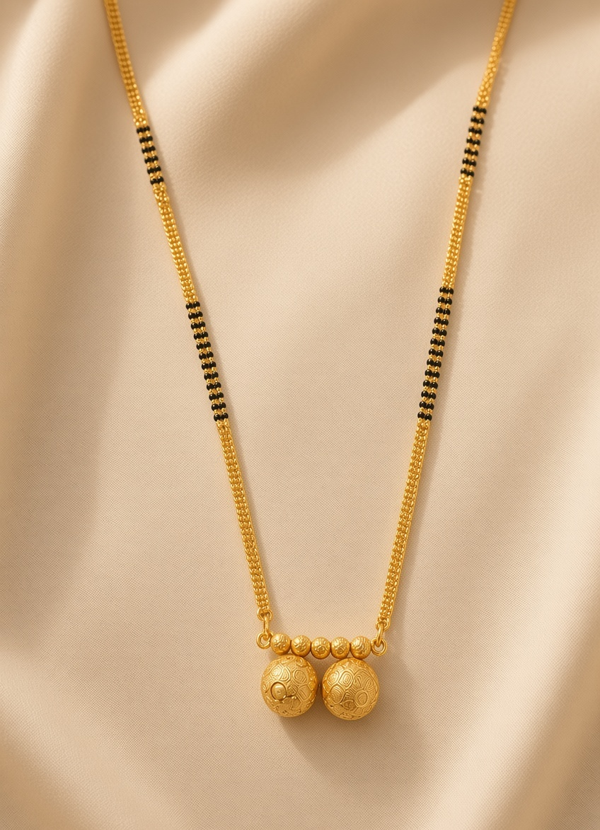 Exquisite Gold-Plated Traditional Mangalsutra with Dual Wati Pendants for Women