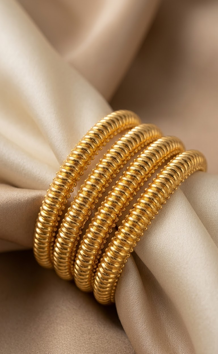 Gold-Plated Textured Daily Wear Bangles Set for Women and Girls (Pack of 4)