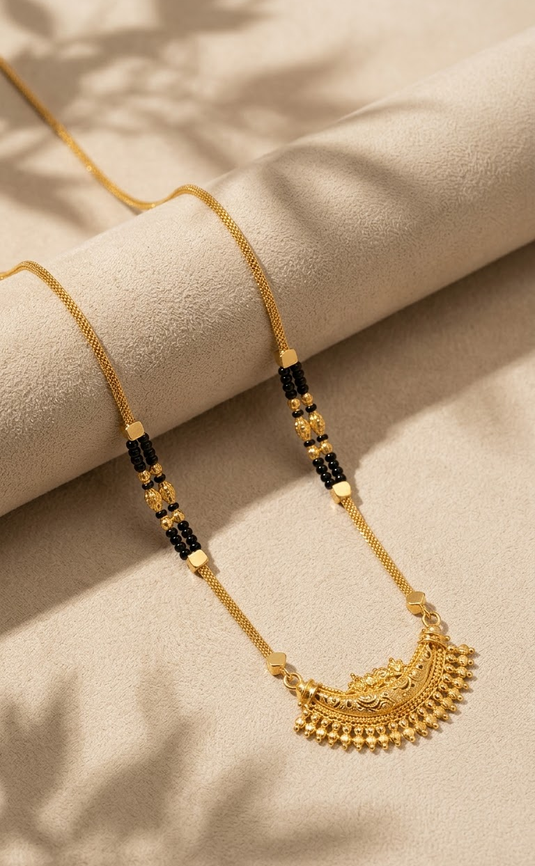 Elegant Gold-Plated Traditional Mangalsutra with Black Beads and Designer Pendant for Women
