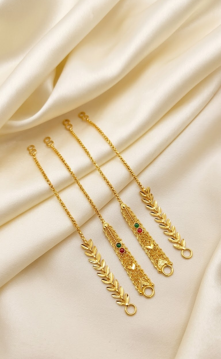 Traditional Gold-Plated Bahubali / Sahara Ear Chains with Leaf and Ornate Motifs