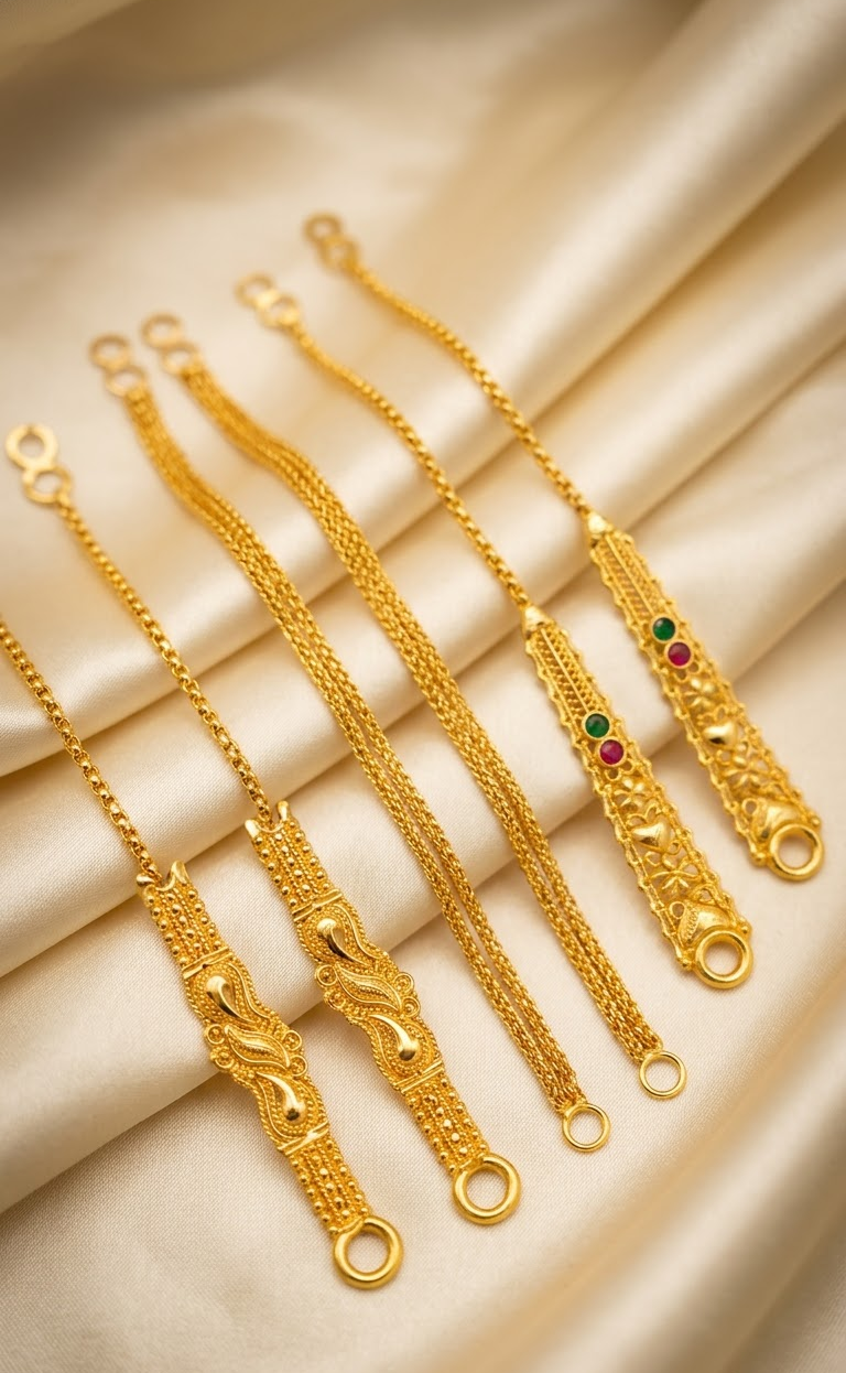Traditional Gold-Plated Ear Chain with Ornate Filigree and Stone Accents