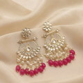 Gold-Plated Traditional Kundan & Pink Bead Drop Earrings for Women and Girls