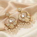 Exquisite Gold-Plated Traditional Kundan and Pearl Hanging Chandbali Earrings for Women