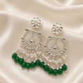 Silver-Plated Kundan and Green Bead Dangler Earrings for Women and Girls
