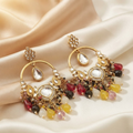Exquisite Gold-Plated Kundan and Multicolored Beaded Dangle Hoop Earrings for Women