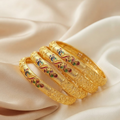 Exquisite Gold-Plated Enamel Peacock Design Bangles Set