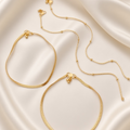 Gold Plated Anklet Combo Set of 2 Pairs | Sleek Flat Herringbone & Beaded Chain Daily Wear Payal Set for Women & Girls