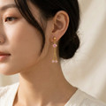 Golden Elegance Pink Crystal Drop Earrings for Women and Girls