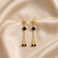 Golden Elegance Black Stone Drop Earrings for Women