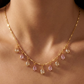 Gold Plated Elegant Drop Necklace with Pink and Clear Teardrop Stones for Women and Girls