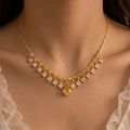 Gold-Plated CZ Stone Drop Necklace with Pear-Shaped Yellow Crystal Centerpiece