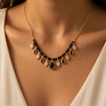 Elegant Gold-Plated Black Beaded Mangalsutra Necklace with Crystal and Black Drop Pendants