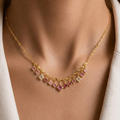 Gold-Plated Cascading Square Stone Necklace with Pink and Clear Crystals