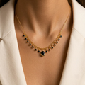 Elegant Gold-Plated Dangle Black Stone Necklace
