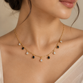 Gold-Plated Chic Teardrop Dangle Necklace with Black and Clear Stone Drops