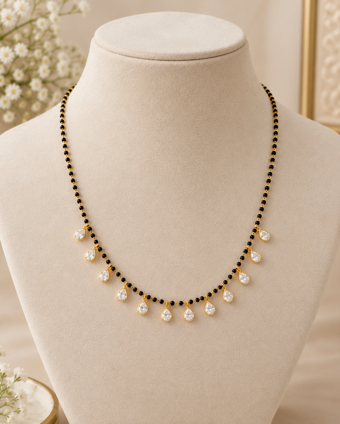 Elegant Pear-Cut Stone Black Bead Mangalsutra
