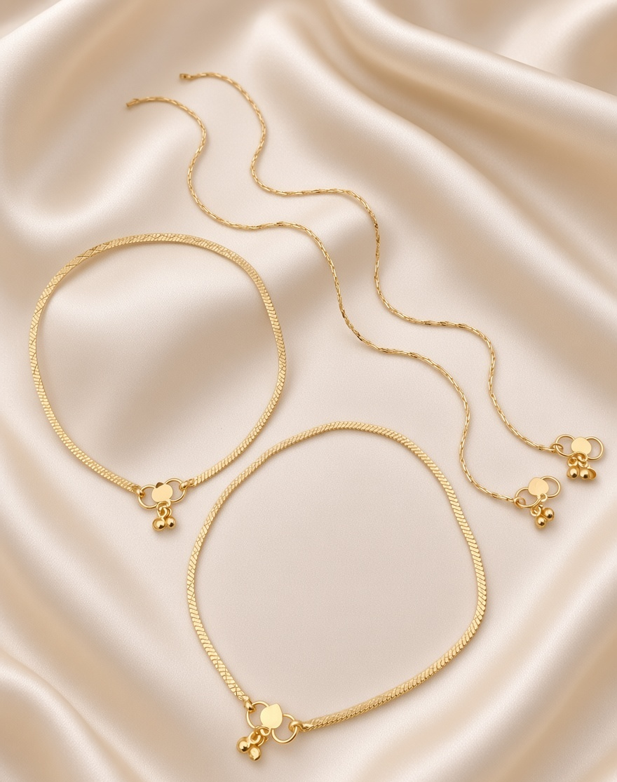 Elegant Gold Plated Daily Wear Anklets Combo Set of 4 (2 Pairs)
