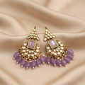 Gold-Plated Lavender Kundan Chandbali Earrings with Pastel Purple Bead Drops for Women