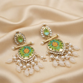 Gold-Plated Floral Meenakari Drop Earrings with Kundan Stud and Hanging Pearl Beads for Women