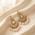 Gold-Plated Antique Kundan Chandbali Dangler Earrings with Pearl Drops for Women