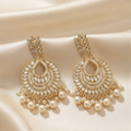 Traditional Gold Tone Kundan Stone & Pearl Cluster Drop Earrings