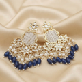 Royal Blue & Pearl Woven Kundan Dangle Earrings