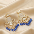 Royal Blue & Pearl Floral Kundan Dangler Earrings